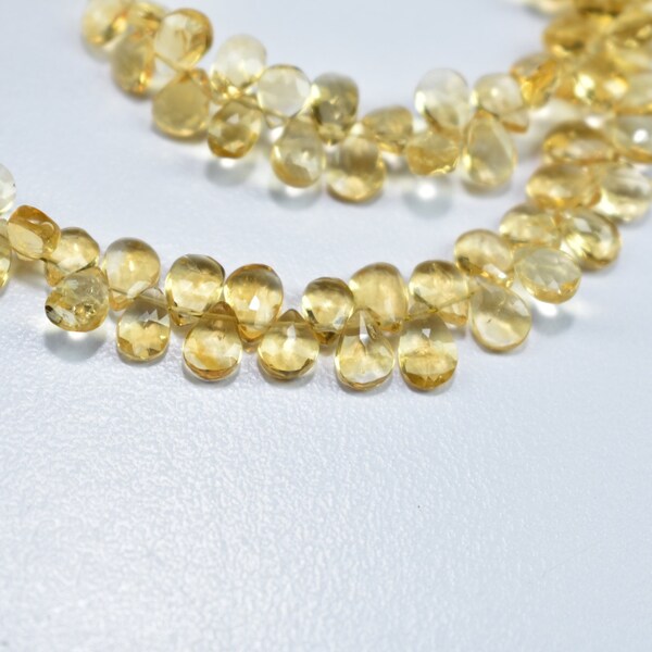 4X6-4.5X7mm Citrine Faceted Pear, Natural Citrine Faceted Beads, Citrine Pear Shape Beads, Citrine Briolette, Citrine Side Drill Beads