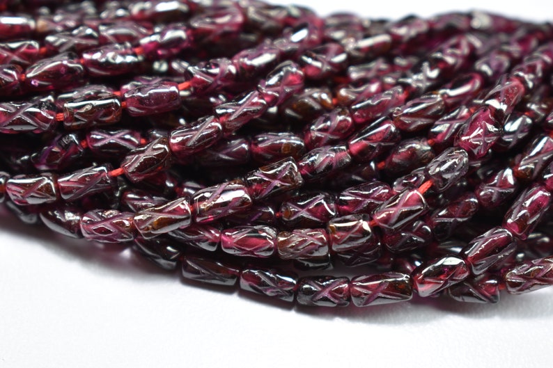 5 Strands Natural Garnet Carved Tube Shape Gemstone Beads 13.5 Inch Strand 3.50X6mm to 3.50X6.50mm