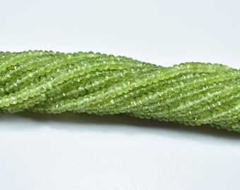 AAA Peridot Faceted Rondelle Beads, Natural Peridot Beads, 3.5mm Peridot Faceted Beads, 13 Inch Peridot Beads Strand, Peridot Handmade Beads