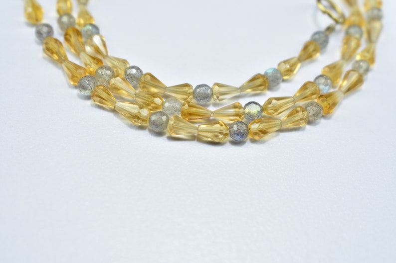 Best Quality Citrine Top Drill Drops 3.5X4.5mm to 3.5X6mm and Labradorite Round Ball 3.25mm Gemstone Beads 17/'/' Inch Strand