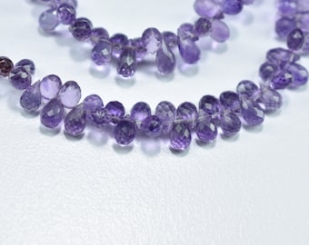 AAA++ Quality Purple Amethyst Teardrop Beads, Amethyst Faceted Drops Beads, 3.5X5.5-3.5X6mm Natural Amethyst Beads, Amethyst Briolette Beads