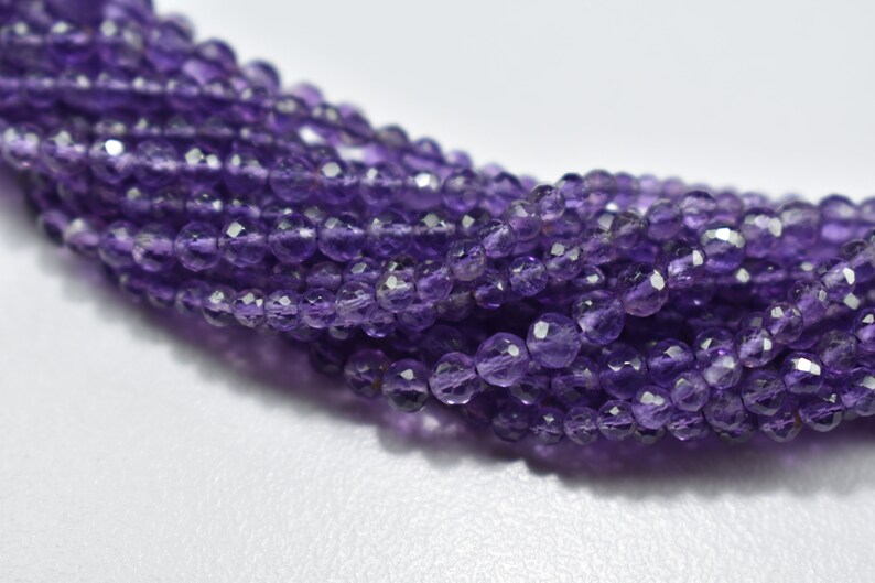 5 Strands Natural African Amethyst Round ball Faceted Gemstone Beads 13 Inch Strand 3mm