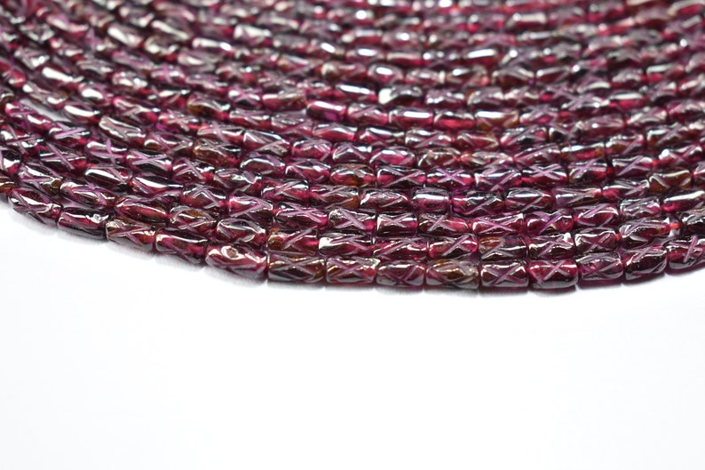 5 Strands Natural Garnet Carved Tube Shape Gemstone Beads 13.5 Inch Strand 3.50X6mm to 3.50X6.50mm
