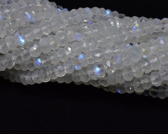 Rainbow Moonstone Faceted Rondelle Beads, Natural Moonstone Beads, Moonstone Faceted Beads, 4mm Rainbow Moonstone, Moonstone Beads Strand