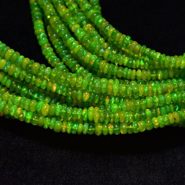 Rondelle lisse d'opale éthiopienne verte AAA, perles d'opale couleur perroquet 2,5-4,5 mm, perles d'opale de feu, chapelet de perles d'opale verte, perles d'opale Welo