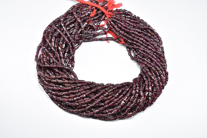5 Strands Natural Garnet Carved Tube Shape Gemstone Beads 13.5 Inch Strand 3.50X6mm to 3.50X6.50mm