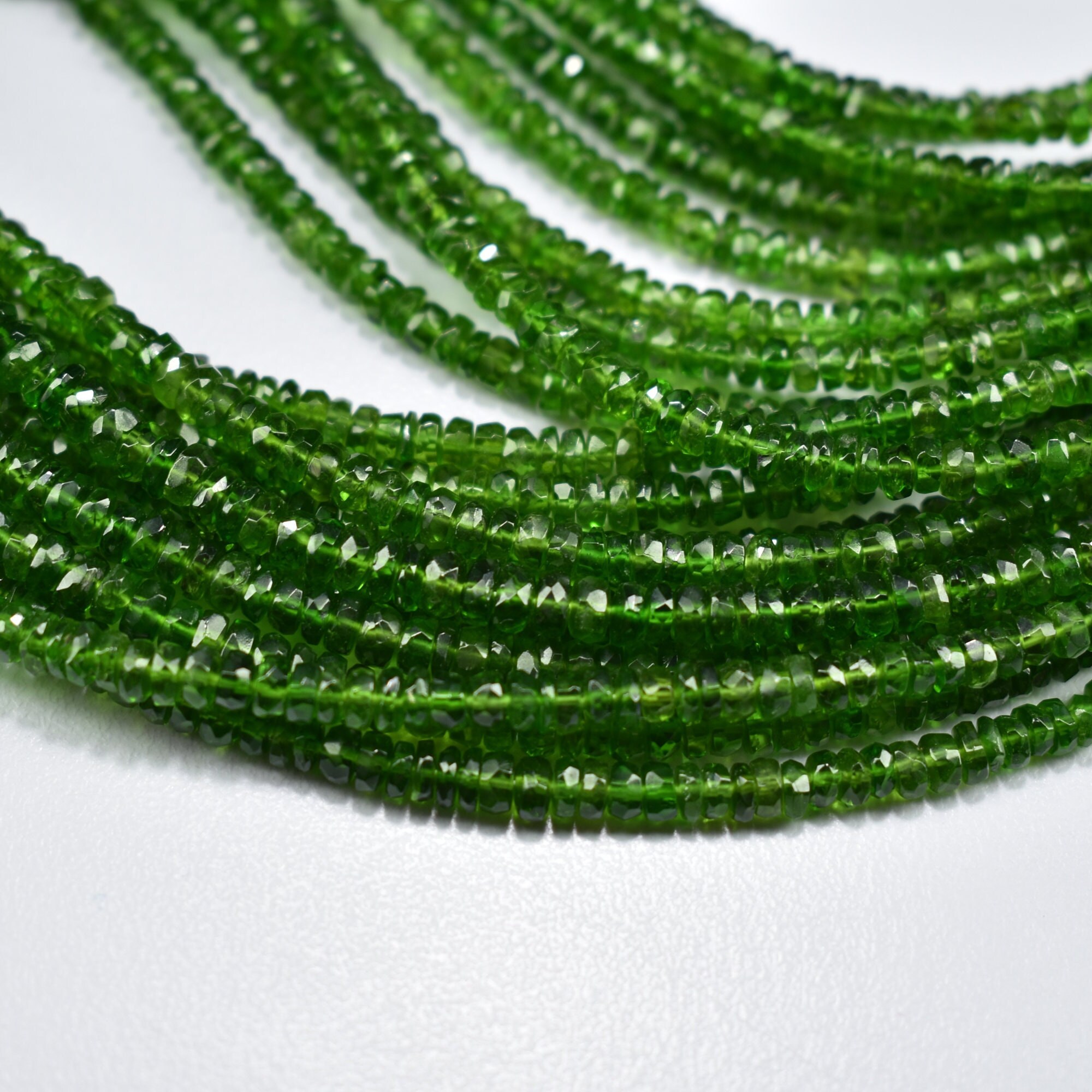 3-4.25mm Chrome Diopside Faceted Rondelle Beads, Natural Chrome Diopside Beads, 16 Inch Chrome Diopside Rondelle Shape, AAA Chrome Diopside