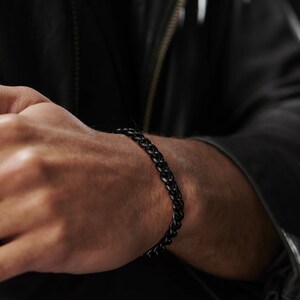 Men‘s Womens Bracelet - Black Chunky Stainless Steel Bracelet