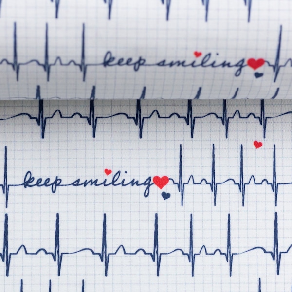 Baumwolle EKG Herzlinie Keep smiling weiß 10,90EUR/m
