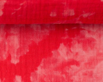 Musselin  9,50EUR/m  Batik Jakob koralle rot  Double Gauze  Baumwollmusselin Batikmuster