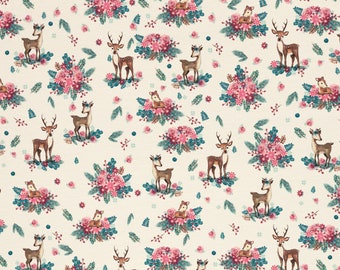 Jersey 16,90 EUR/m Reh Blume auf beige, My deer family Stoff Meterware Mädchenstoff