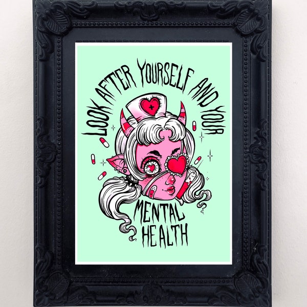 Menhera Nurse Fine Art Print, demon girl, pastel goth, creepy cute