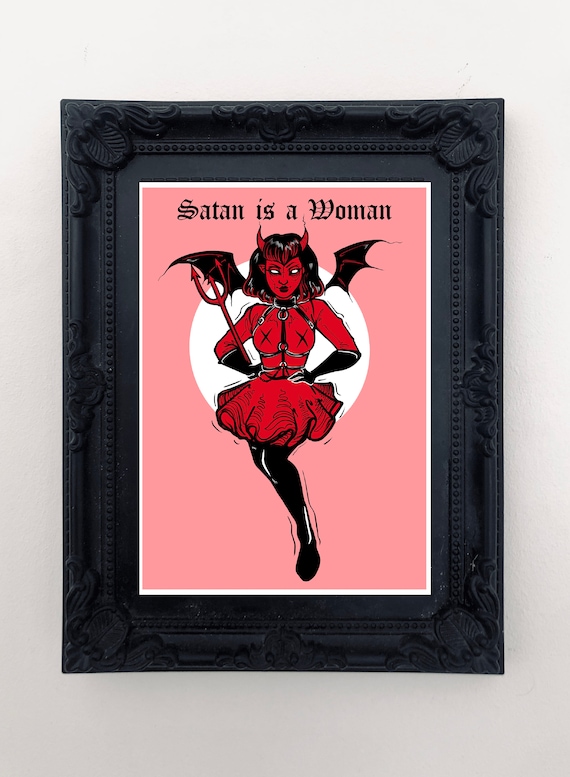Satan is a Woman Art Print, Pastel Goth, Pin Up, Creepy Cute 