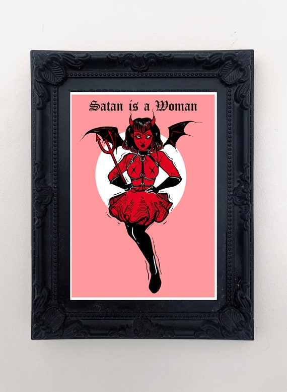 Satan is a Woman Art Print, Pastel Goth, Pin Up, Creepy Cute 