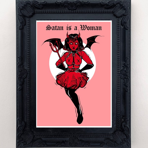 Satan is a Woman Art Print, pastel goth, pin up, creepy cute