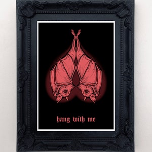 Hang with Me Art Print, pastel goth, tattoo inpsired, spooky sweet, halloween