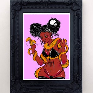 Mami Wata Art Print, pastel goth, pin up, creepy cute