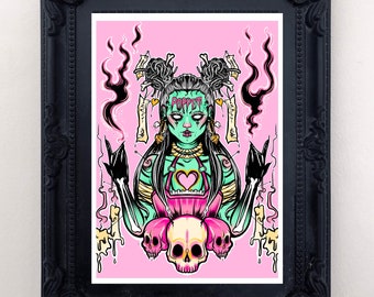 Poppet Art Print, Voodoo, pastel goth, demon, spooky sweet, halloween