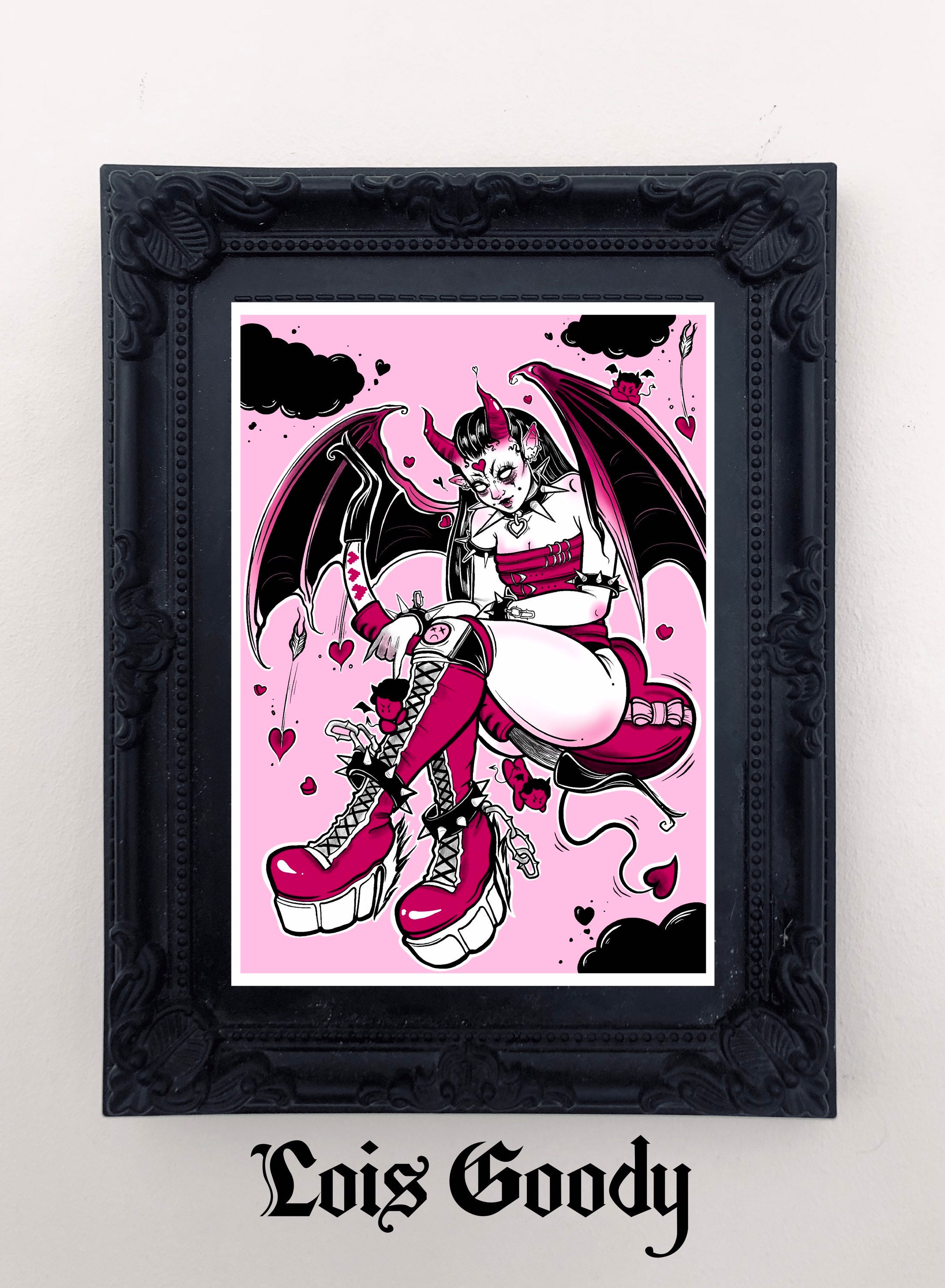 Succubitch Devil Girl Art Print Pastel Goth Pin Up Creepy - Etsy