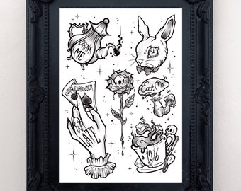 Alice In Wonderland Tattoo Etsy Alice In Wonderland Tattoo Etsy