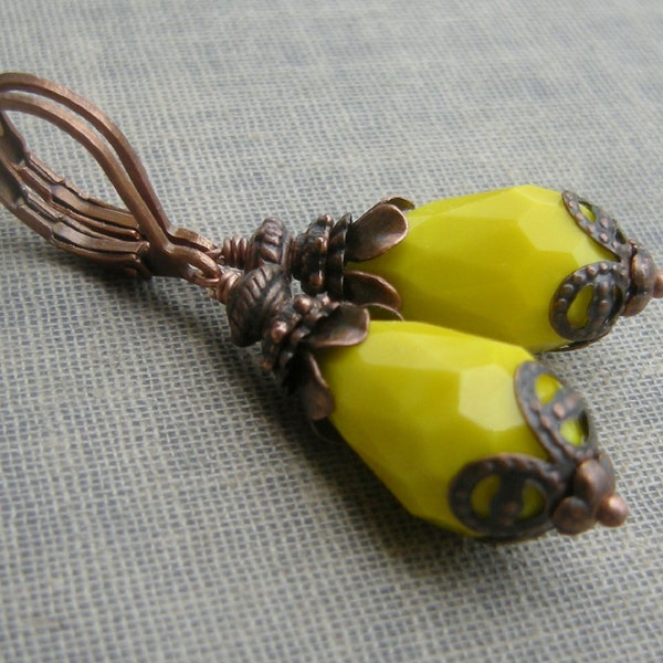 Ohrringe Citron zitronen-gelb mit kupfer