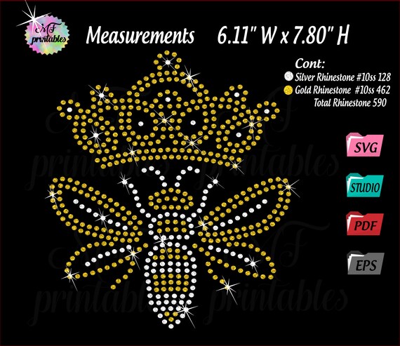 Download Rhinestone Svg Bee With Crownbling Bee Queen Bee Rhinestone Etsy