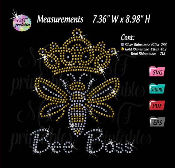 Download Rhinestone Svg Bee With Crown Beee Boss Rhinestone For Etsy