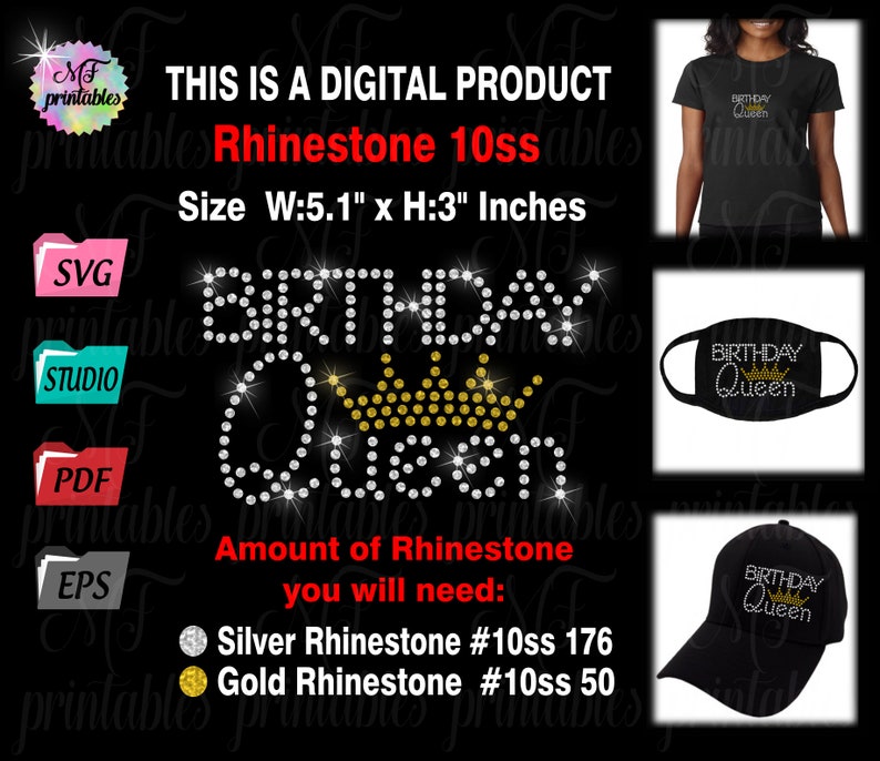 Instant Download Birthday Queen Rhinestone svg birthday | Etsy