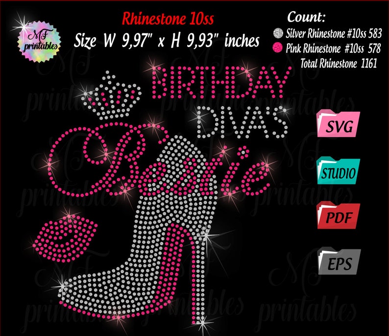 Download Rhinestone template svg Birthday DivasDigital transfer | Etsy