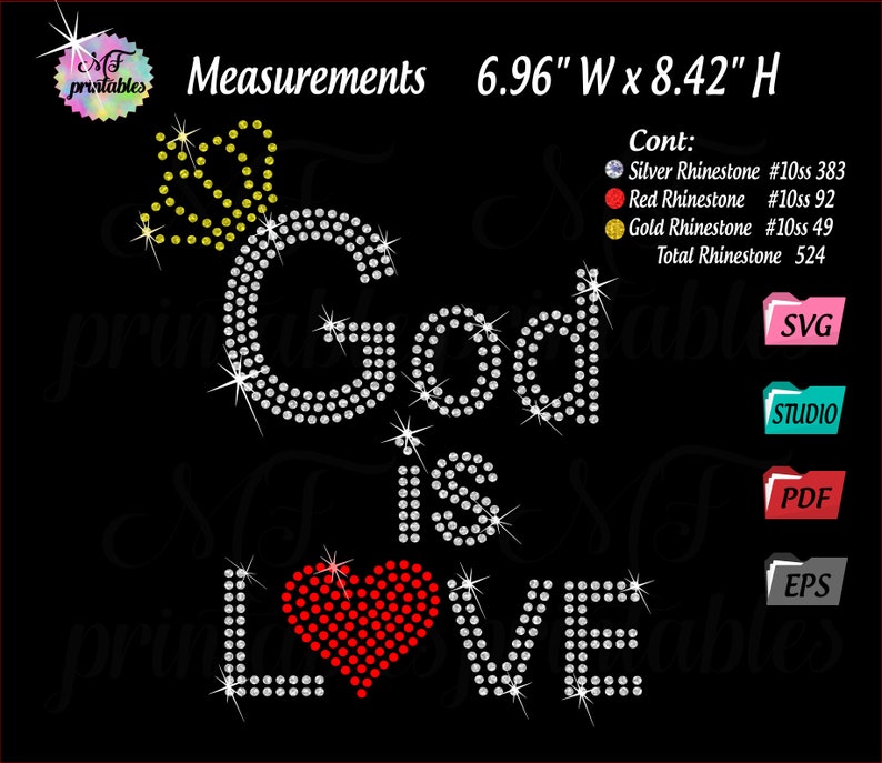 Download Rhinestone SVG God Is Love Digital Transfer Template | Etsy