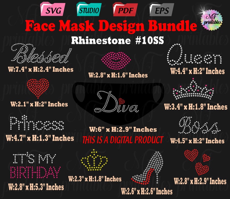 Download Bundle Rhinestone designs for face mask Rhinestone svg | Etsy