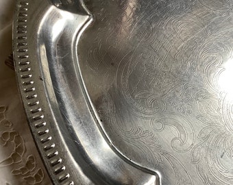 ovales großes vintage Tablett Metall geätztes schönes Muster