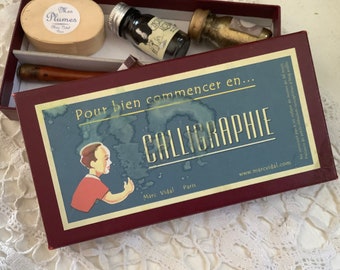 Französische Calligraphie Box mit Inhalt vintage