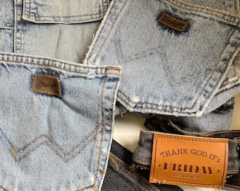 zum verarbeiten Jeans Reste- Wrangler Taschen Lederschildchen Wrangler Knopf
