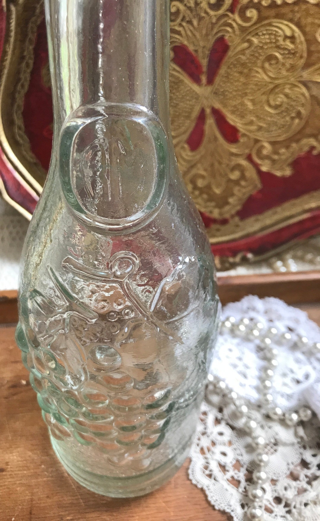 Vintage Swing Top Bottle Green Pressed Glass With Relief Etsy