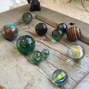 12 old glass and marble marbles