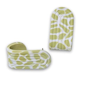 Pistachio green and white earrings, handmade polymer clay earrings, geometric pendants. Rainbow earrings.