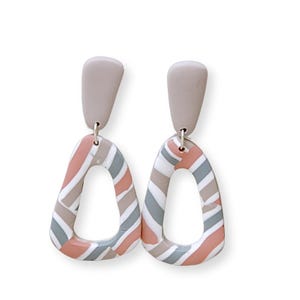 Polymer clay earrings, handmade, Flora earrings, dangling earrings, blue, white, pink, and beige earrings