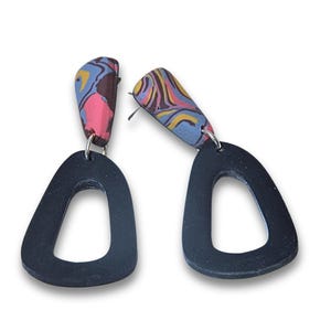 Polymer clay earrings, handmade earrings, Flora earrings, dangle earrings, navy blue earrings
