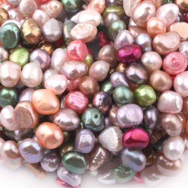 Perle/pietre naturali barocche di perle d'acqua dolce da 5-9 mm - Collana di bracciali per creazione di gioielli fai-da-te - Forme variabili Rosa Giallo Verde lucido