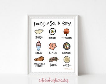 Digital Download Korean Food Print-Korean Cuisine-Korean Street Food-Kitchen Wall Art-Foodie-Asian Food Wall Decor-Gift for Foodie-Kimchi