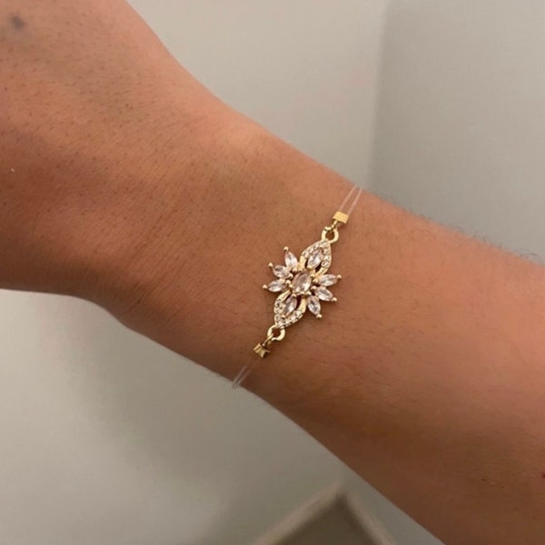 Bracelet transparent fleur zircon doré  en acier inoxydable