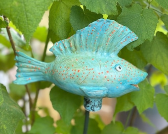 Gartenfisch türkis bunt Steinzeug Keramik