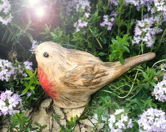 Rotkehlchen aus Steinzeug Keramik Gartenstecker