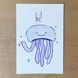 Kawaii Qualle Postkarte - Handgemalte Original Aquarell Postkarte