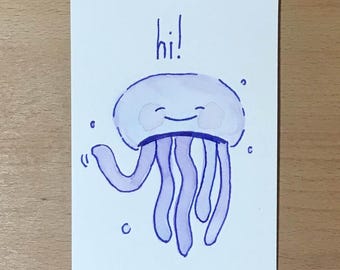 Kawaii Jellyfish Postcard - Hand painted Original Watercolour Postcard