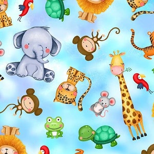 Patchwork Stoff Baumwolle Dschungel Tiere Elefant Löwe Affe Beistoff
