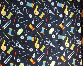 Patchwork fabric cotton scissors needle yarn sewing black colorful