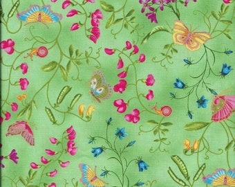 Patchwork fabric cotton butterfly butterfly flowers green colorful