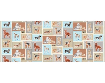 Patchwork fabric cotton dog dogs panel fabric picture beige brown